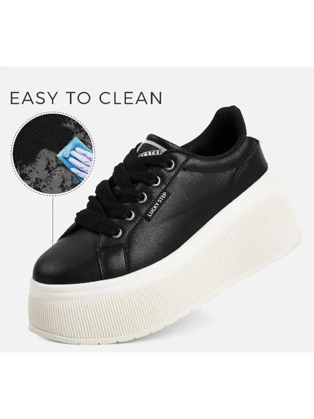 🆕LUCKY STEP Women's Black White Platform Wedge Canvas Sneakers Walking Shoes